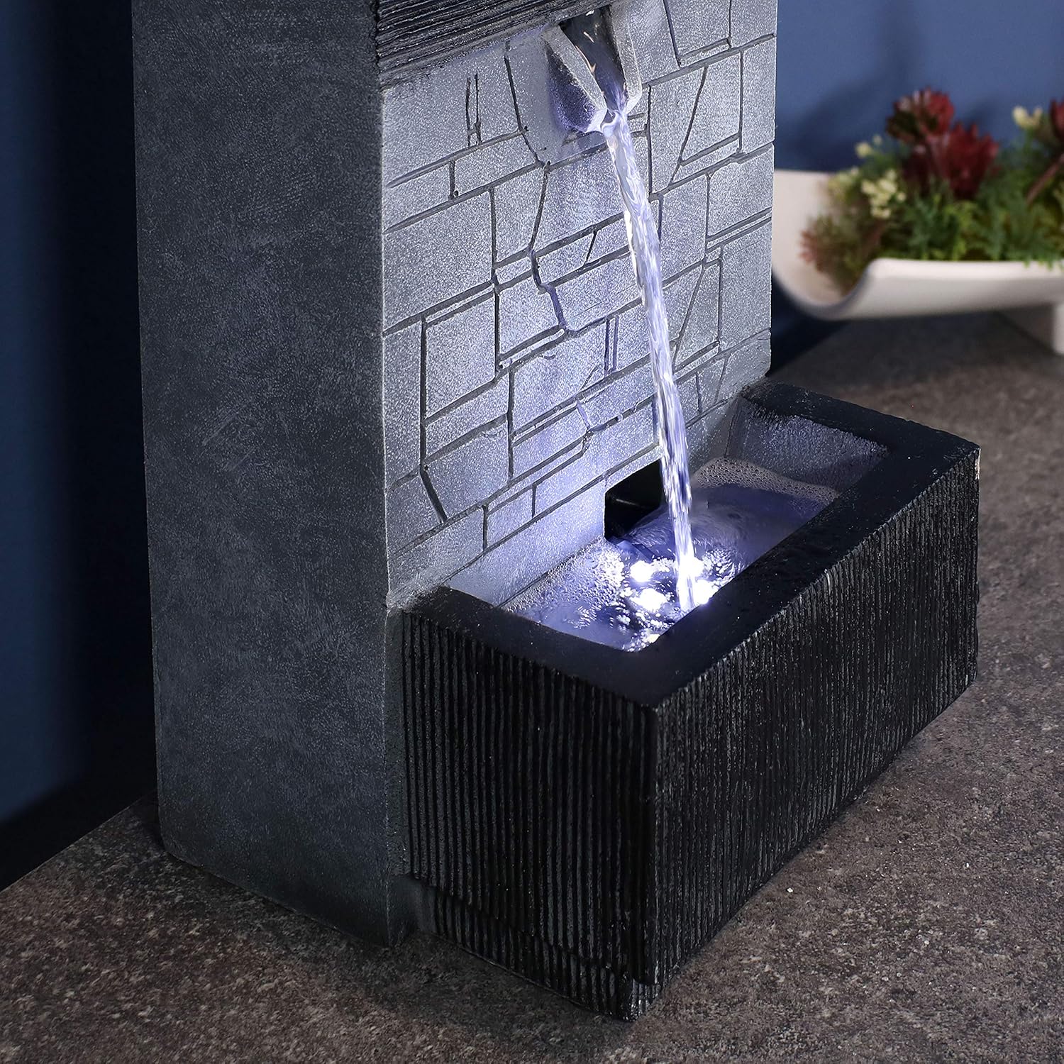 Sunnydaze 13-Inch Modern Tiered Brick Wall Tabletop Indoor Water Fountain with LED Light - Small Interior Water Feature for Desktop and Table - Mini Decorative Fountain for Home and Office: Kitchen & Dining