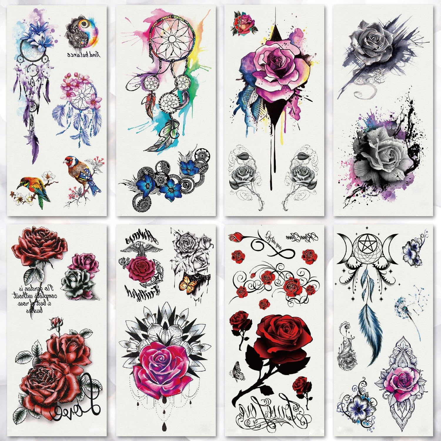 Kotbs 9 Sheets Temporary Tattoos 3d Flower Rose Temporary Tattoo Stickers For Women Girls Fake Tattoo Body Art Adult Waterproof Body Sticker
