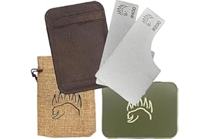 2X Dual Grit Diamond Sharpening Stone + Leather Wallet Strop | By The Bear Essentials | Pocket Credit-Card Sized Field Sharpener for Camping, Bushcraft, Outdoors, Survival, EDC - Light Brown