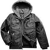 Wantdo Boy's Faux Leather Jacket Zipper Up Hoodie Zipper Coat with Removable Hood