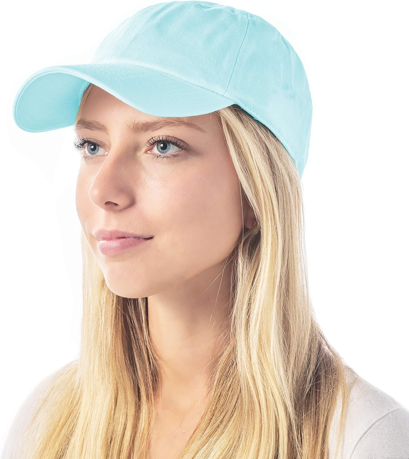The Hat Depot Unisex Blank Washed Low Profile Cotton and Denim Baseball Cap Hat (Aqua) at  Men’s Clothing store