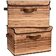 GRANNY SAYS Storage Boxes with Lid, Fabric Storage Bins with Lids, Decorative Closet Storage and Organizer, Wood Grain Print Bins, Storage Boxes for Organizing, 2-Pack