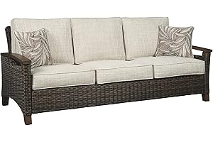 LEVI STRAUSS SIGNATURE GOLD Signature Design by Ashley Paradise Trail Outdoor Patio Sofa with Cushion and 2 Pillows, Brown & Beige