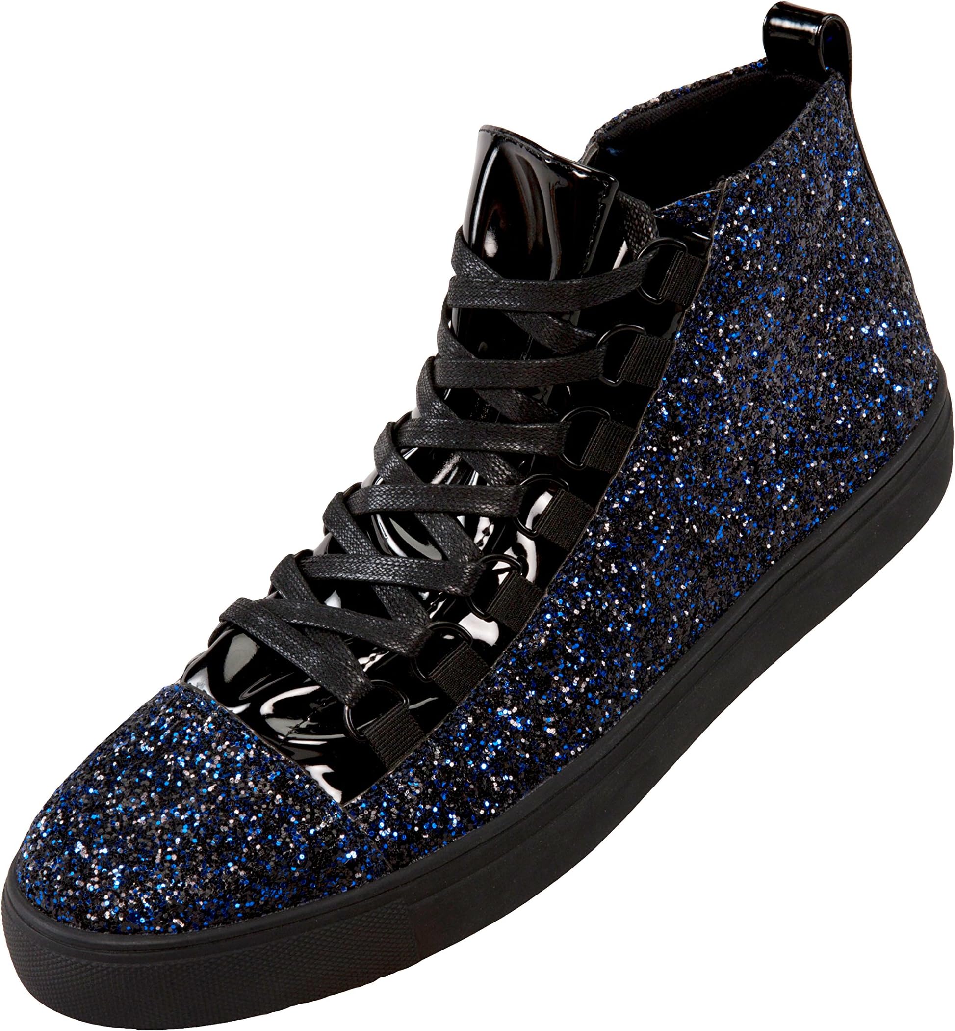 Sio Faux Leather Glitter Mid Top Sneaker with Pattent Eyestay and Black Outsole, Style Mendoza