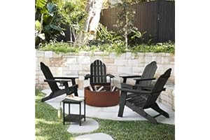 LUE BONA Folding Adirondack Chair Set of 2, Black HDPS Fire Pit Patio Chairs Weather Resistant, Modern Plastic Outdoor Chairs with Cup Holder