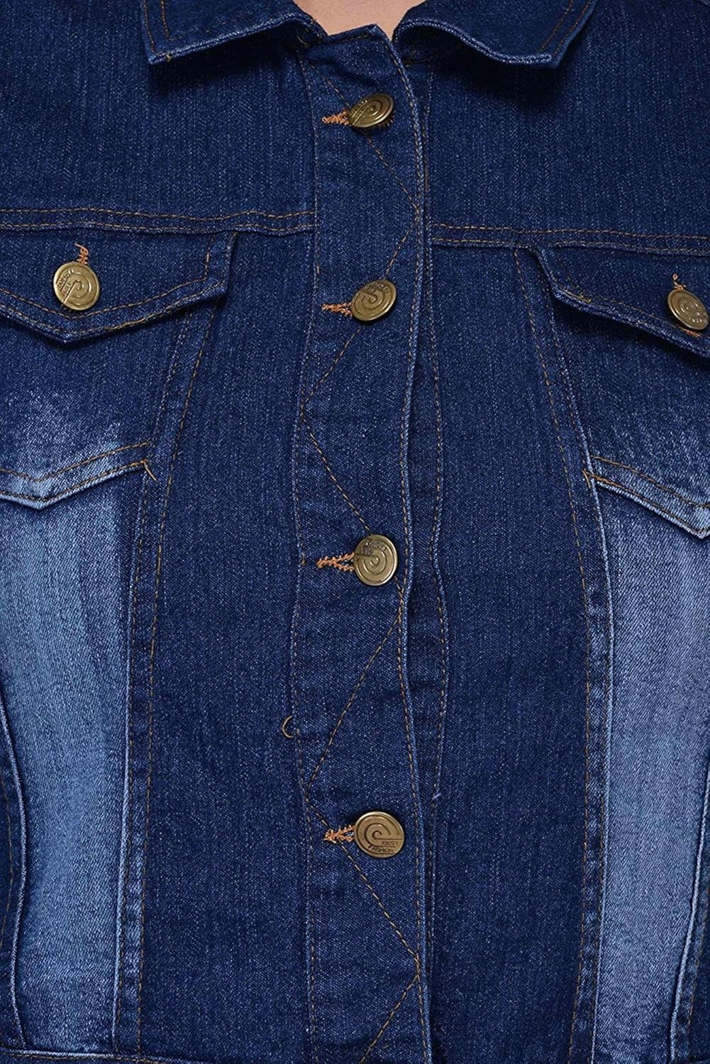 g.s.a enterprises stylish 3/4 sleeves round neck dark blue women's denim jacket