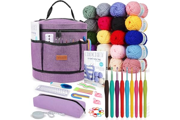 Katech Crochet Kit for Beginners, Beginner Crochet Kit for Adults-Crochet Kits Includes Crochet Hooks Knitting Bag Crochet Yarn for Crocheting Instruction Knitting Kit Crochet Supplies Gift