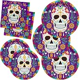 Gatherfun Day of the Dead Party Supplies Kit Serve 50, Includes Sugar Skull Dinner Plates, Dessert Plates, Napkins,Dia De Los Muertos Party Decorations