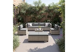 Sweecci 9-Piece Patio Furniture Set, Outdoor Sectional with Ottomans, Modular Patio Sofa, Dual-Strand Wicker Rattan, Rust-Resistant Frame, Backyard Furniture for Garden, Deck, Gray
