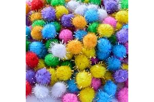 Zhbrchz 250pcs 1 inch Glitter pom poms (0.7 inch Ball),Glitter Craft Pom Pom Balls,Assorted Pom Poms Multi Color Fuzzy Pompoms Balls for DIY Creative Crafts Decorations