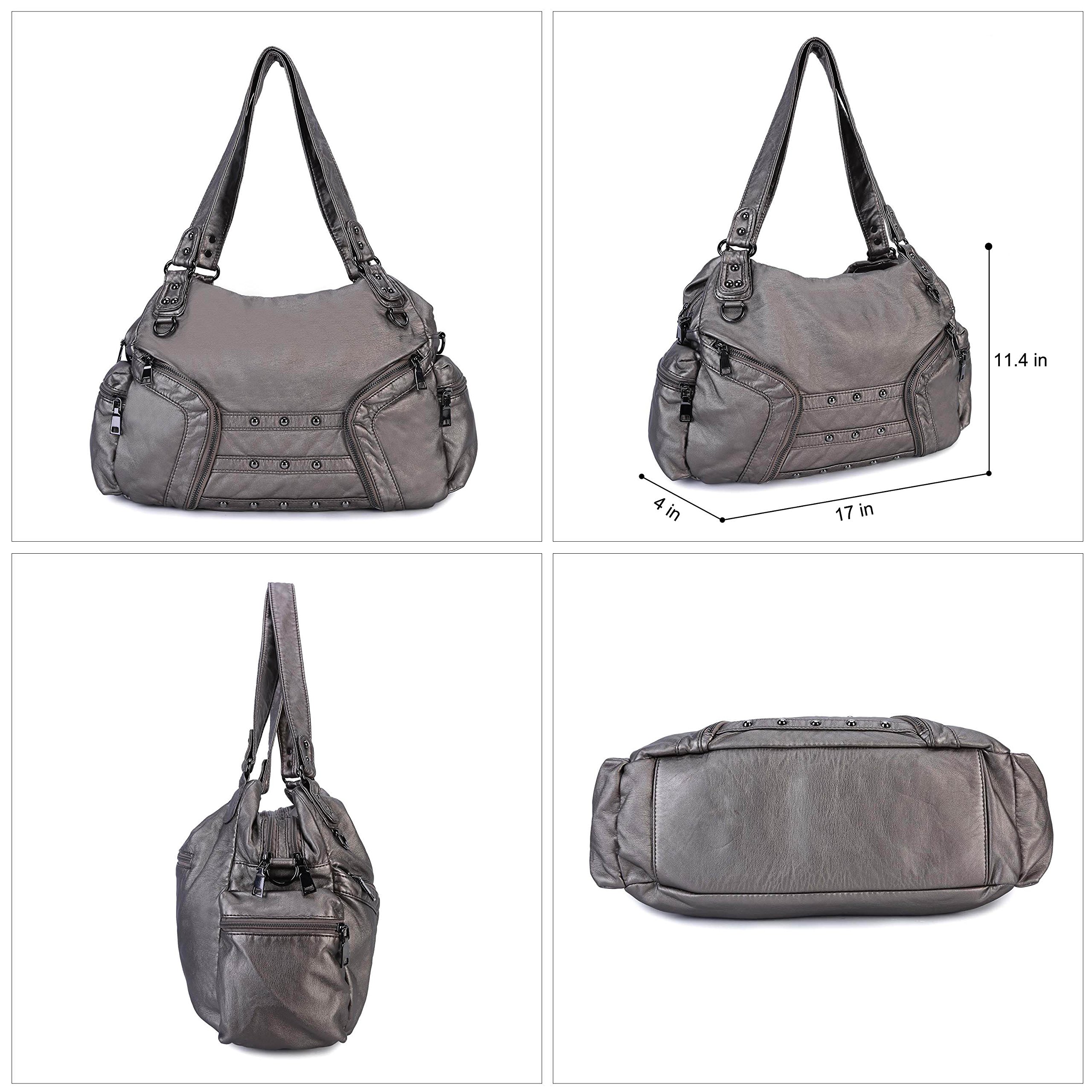 Women Handbag Soft Leather Purse Large Capacity Tote Bag Crossbody Shoulder Bag for Ladies (#SILVER)