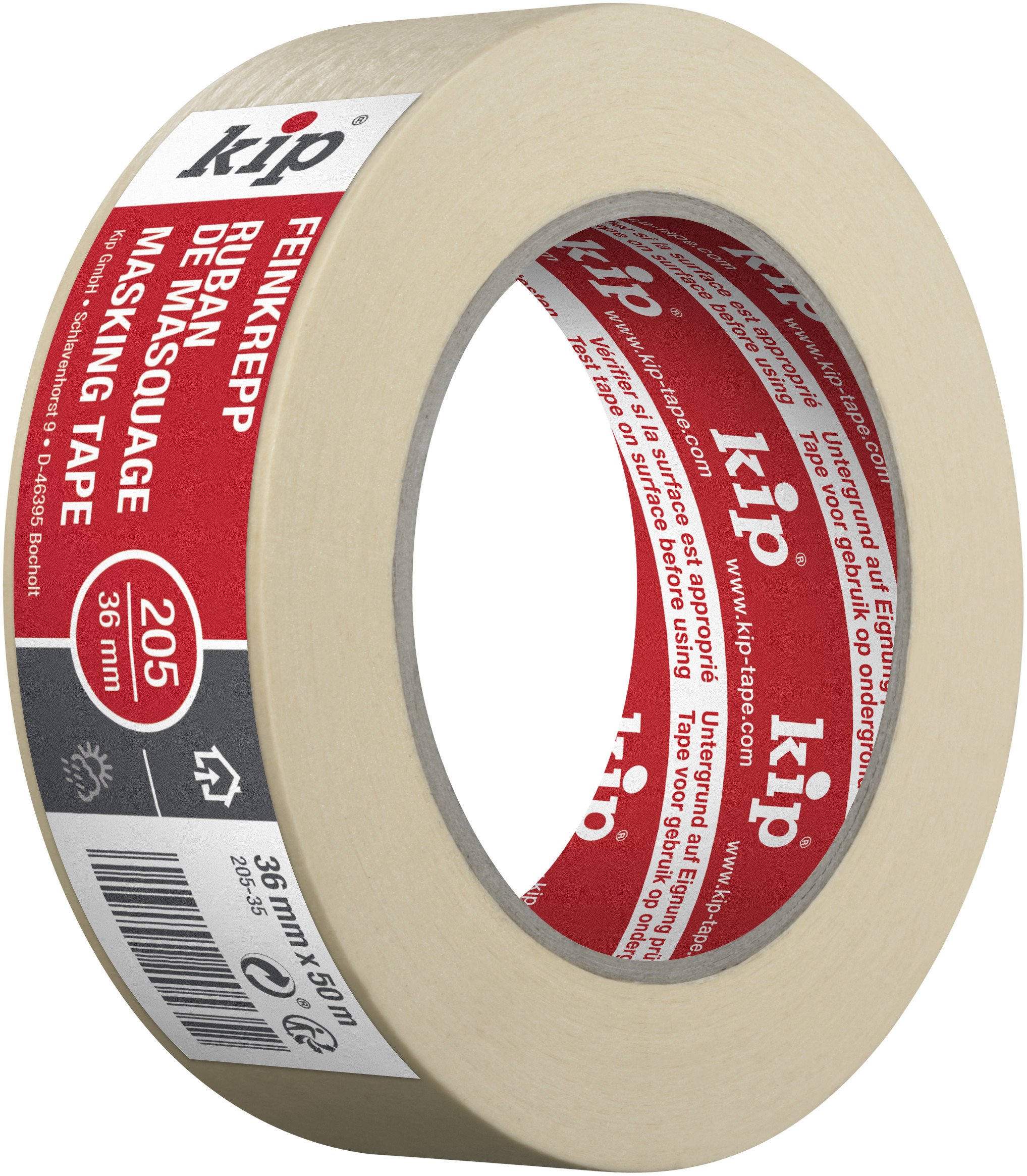 Kip 5 Day Crepe Painters Masking Tape 36mm x 50m (1.5") Residue Free Removal for Painting and Decorating 1.5 Inch, Decorators Professional & DIY Use, Painting Walls, Indoor, Spray, Spraying