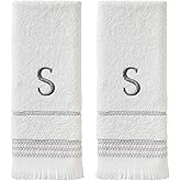 SKL Home Casual Monogram Hand Towel Set, S, 16x26, White 2 Count