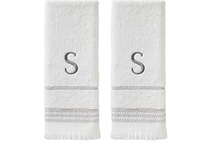 SKL Home Casual Monogram Hand Towel Set, S, 16x26, White 2 Count