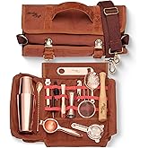 Travel Bartender Kit Bag | Professional 17-Piece Copper Bar Tool Set with Portable Bar Bag and Shoulder Strap for Easy Carry and Storage | Best Travel Bar Set for Home Cocktail Making, Work, Parties