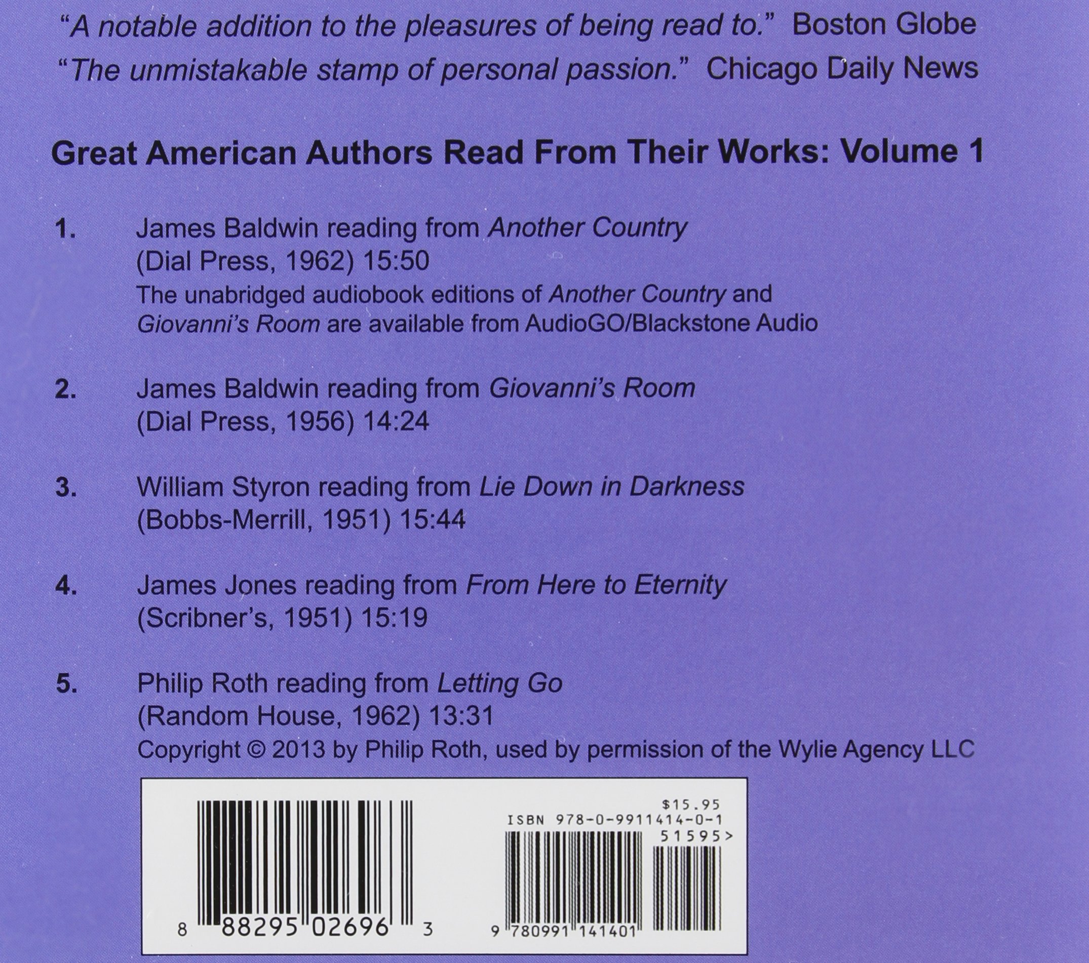 Great American Authors Read From Their Works 1 Baldwin James Styron William Jones James Roth Philip 9780991141401 Amazon Com Books