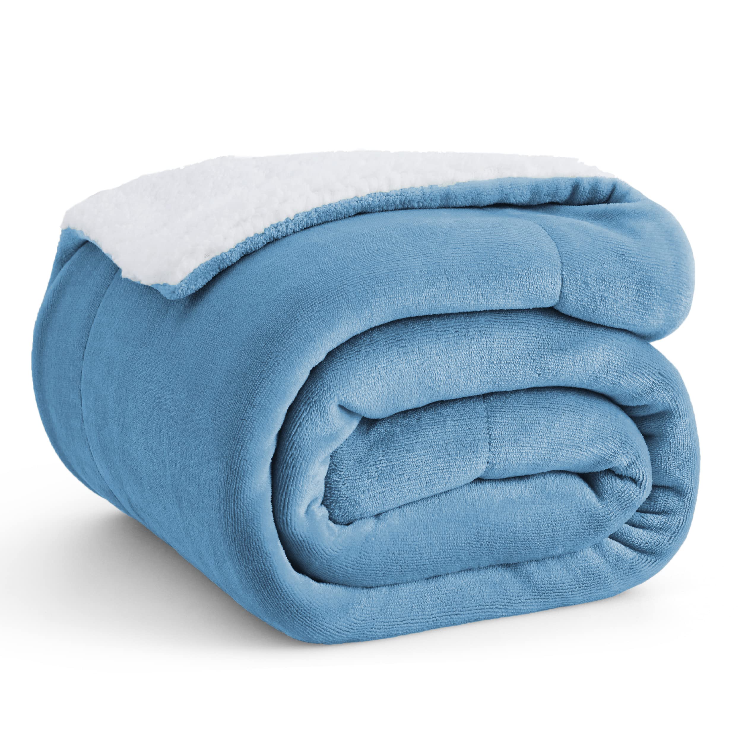 Bedsure Sherpa Fleece Throw Blanket - Thick and Warm, Fluffy Microfiber Solid & Soft Blankets for Bed and Couch Double/Twin Size, Washed Blue, 150x200cm