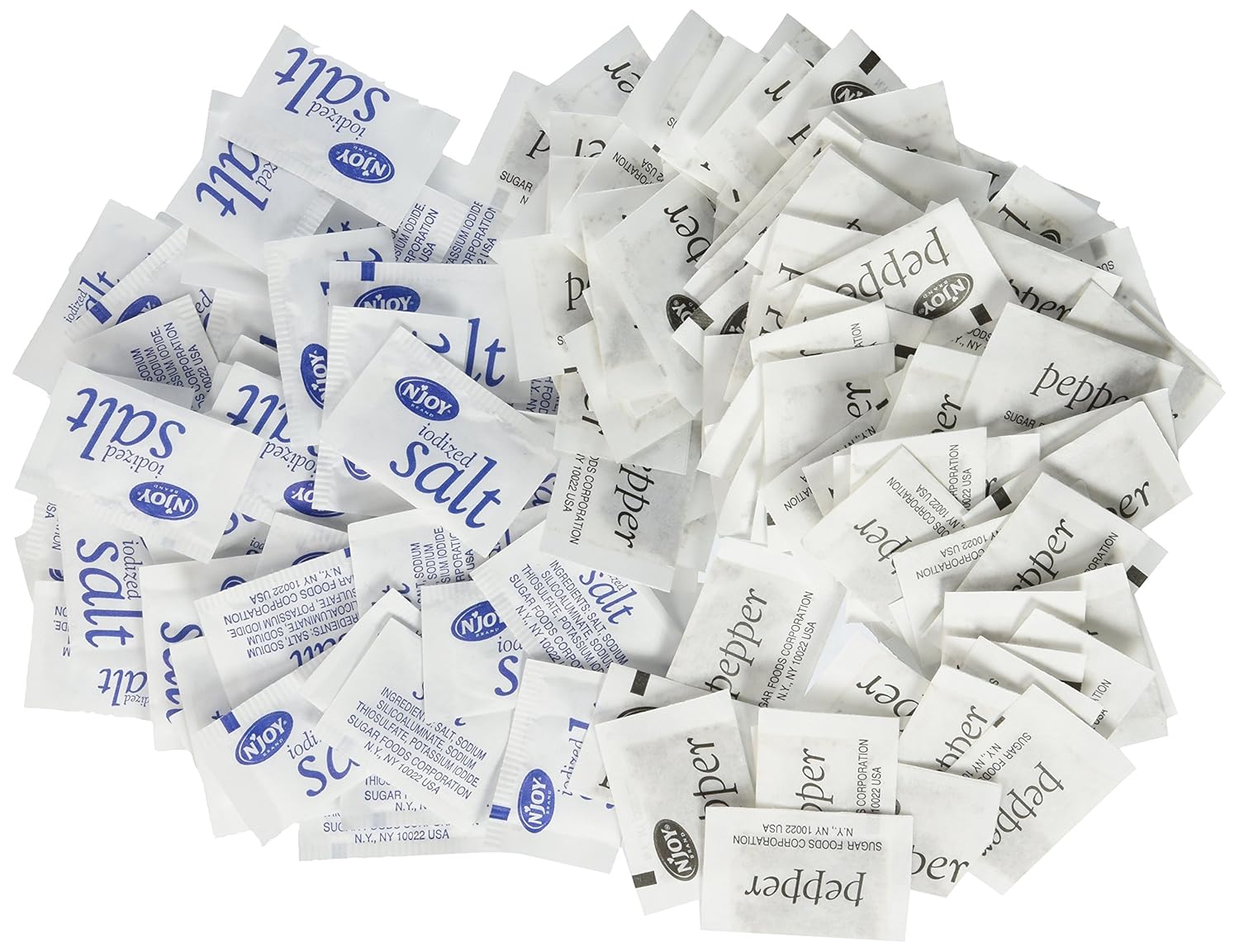 N'JOY Iodized Salt AND Pepper - Salt 1, 200 ct., Pepper 800 ct Individual Packets : Grocery & Gourmet Food
