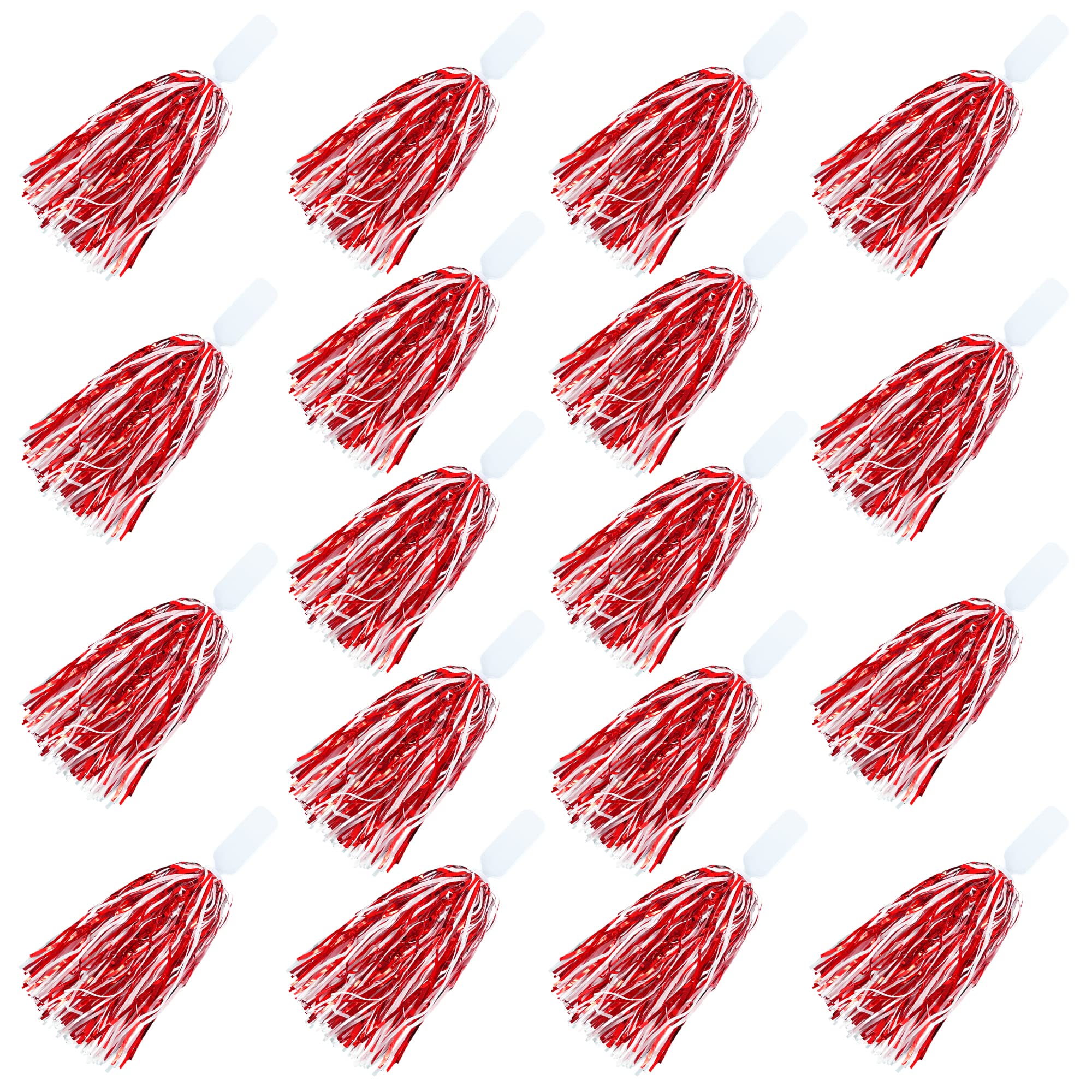 Photo 1 of 18PCS Cheerleading Pom Poms Metallic Foil Plastic Pom Poms with Baton Handle for Game Sports Squads Dancing Party Football Basketball Club Spirit Sports Stage Performance Celebration (Red and White)