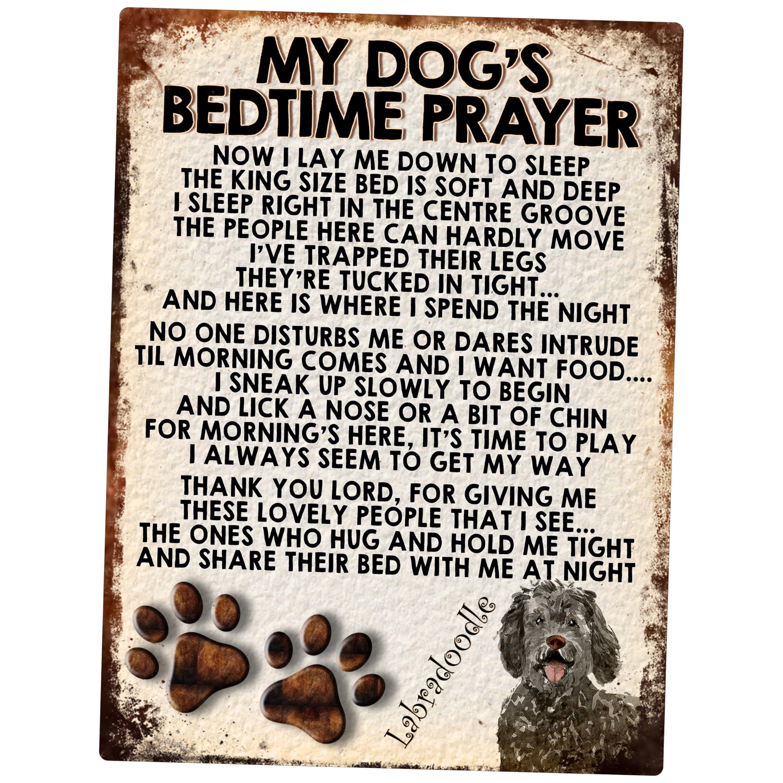 MY DOG'S BEDTIME PRAYER RETRO STYLE METAL TIN SIGN/PLAQUE (LABRADOODLE DOG)