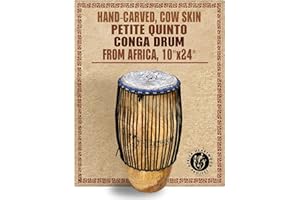 Africa Heartwood Project Classic Hand-carved African Quinto Conga Drum - Solid wood, Cow skin, Rope tuned - 10x24 Size