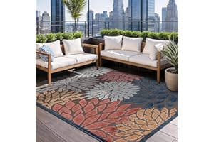 Beverly Rug Outdoor Rug 4x6 Modern Floral Tropical Area Rugs for Indoor and Outdoor Patio Easy to Clean Non Shedding Living Room Porch Garden Washable Outside Carpet (4 x 6 Brown)