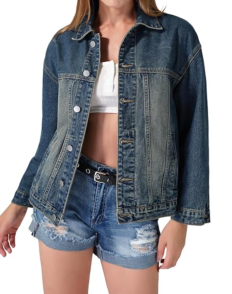 ROSWEAR WOMEN’S DENIM JACKETS OVERSIZED BUTTON LONG SLEEVE...