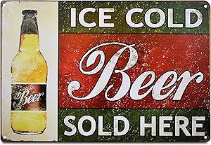 K&H Ice Cold Beer Sold Here Retro Metal Tin Sign Posters Café Bar Pub Restaurant Wall Decor 12X8-Inch