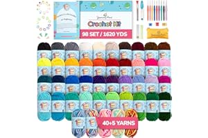 YammiAmi 1,620 Yards Beginner Crochet Kit for Kids & Adults – 98 Pc Amigurumi Crochet Kit for Starters with 45 Skeins Yarn, Ergonomic Hooks, Accessories Set, Learn Crocheting