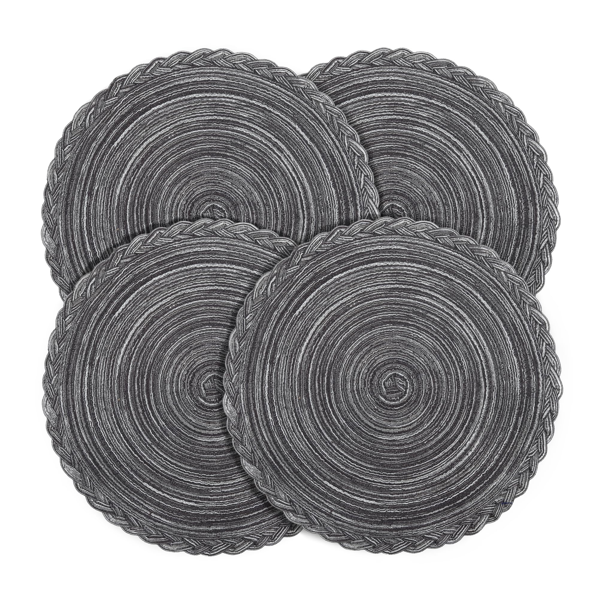 fanquare Grey Woven Placemats Set of 4, 38 cm Cotton Braide Heat Stain Insulation Place Mats, Non Slip Easy Clean Handmade Table Mat for Kitchen Dinner Table Hotel Restaurant