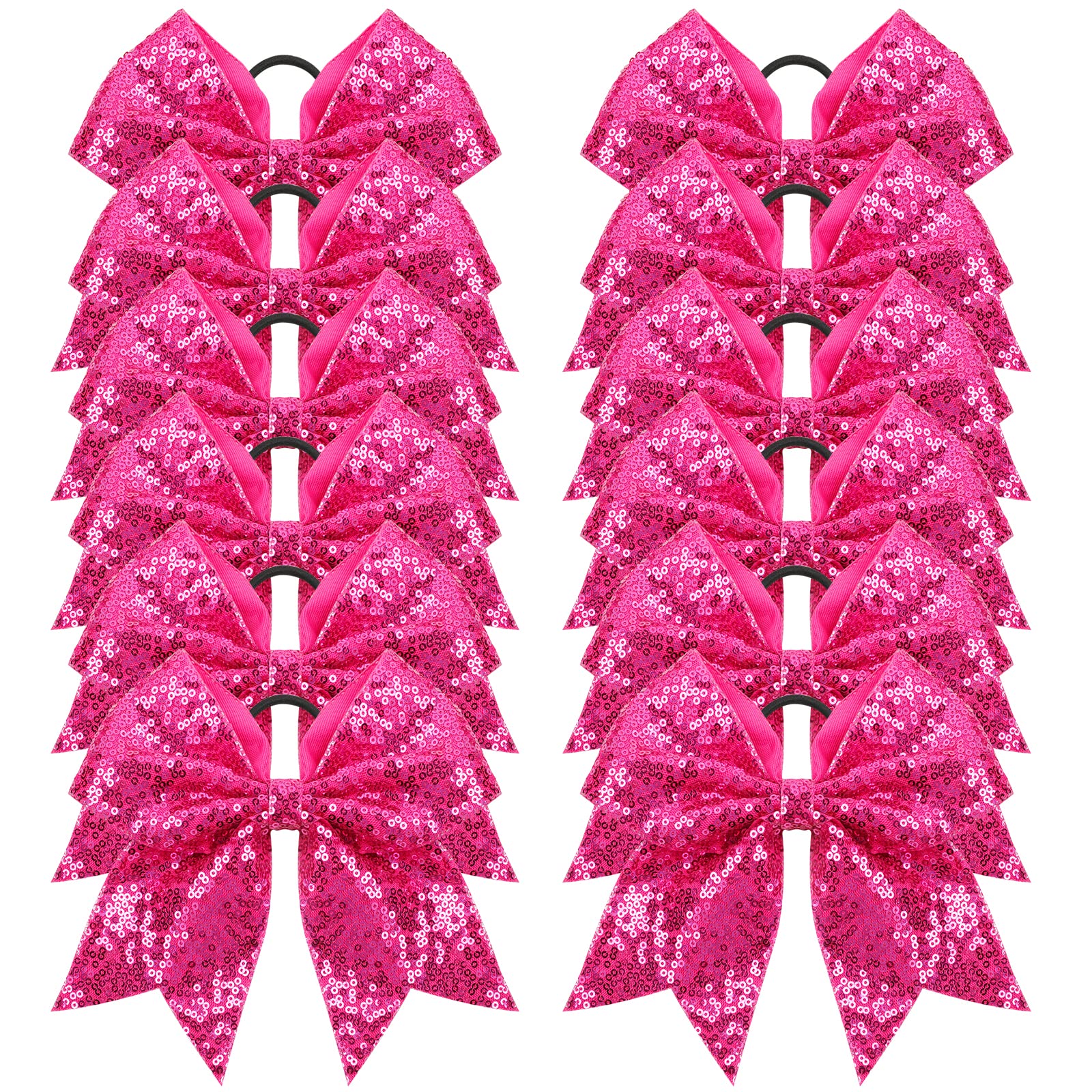 Photo 1 of Oaoleer 12PCS 7" Large Glitter Cheer Hair Bows Ponytail Holder Elastic Band Handmade for Cheerleading Teen Girls College Sports (Sequin Hot Pink 12PCS)