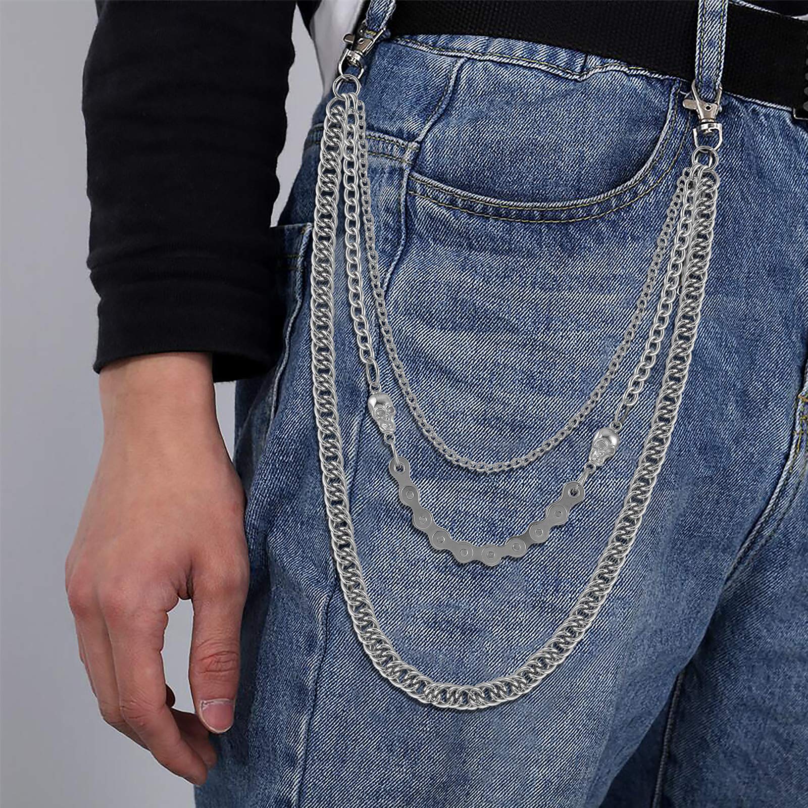 Jeans Chains Wallet Chain Pants Chain, Silver Pocket Chain Skull Chains Hip Hop Rock Chains Punk Gothic Metal Belt Chain Biker Trouser Chain Accessory Jewelry Gift for Men Women