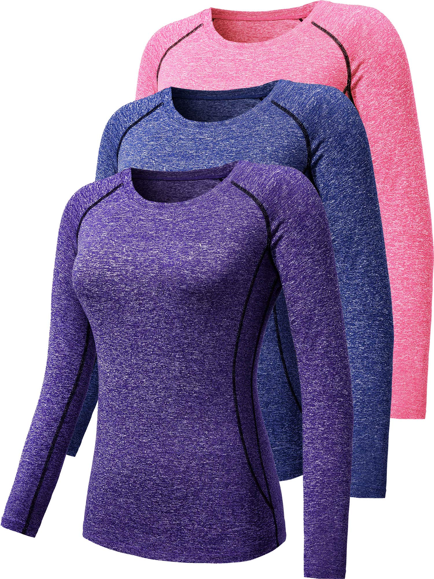 Photo 1 of **2 pieces*only blue and pink**CADMUS Workout Long Sleeve Shirts for Women Dry Fit Compression Athletic Top,Grey,Blue,Purple,Medium