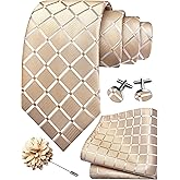 GUSLESON 3.15"(8cm) Mens Tie and Lapel Pin Plaid Checkered Necktie Hankerchief Cufflinks Set for Men
