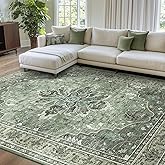 RELEANY Area Rugs 8'x10' Washable Non-Slip, Floral Vintage Distress Print Pattern Medallion Carpet for Living Room Bedroom Di
