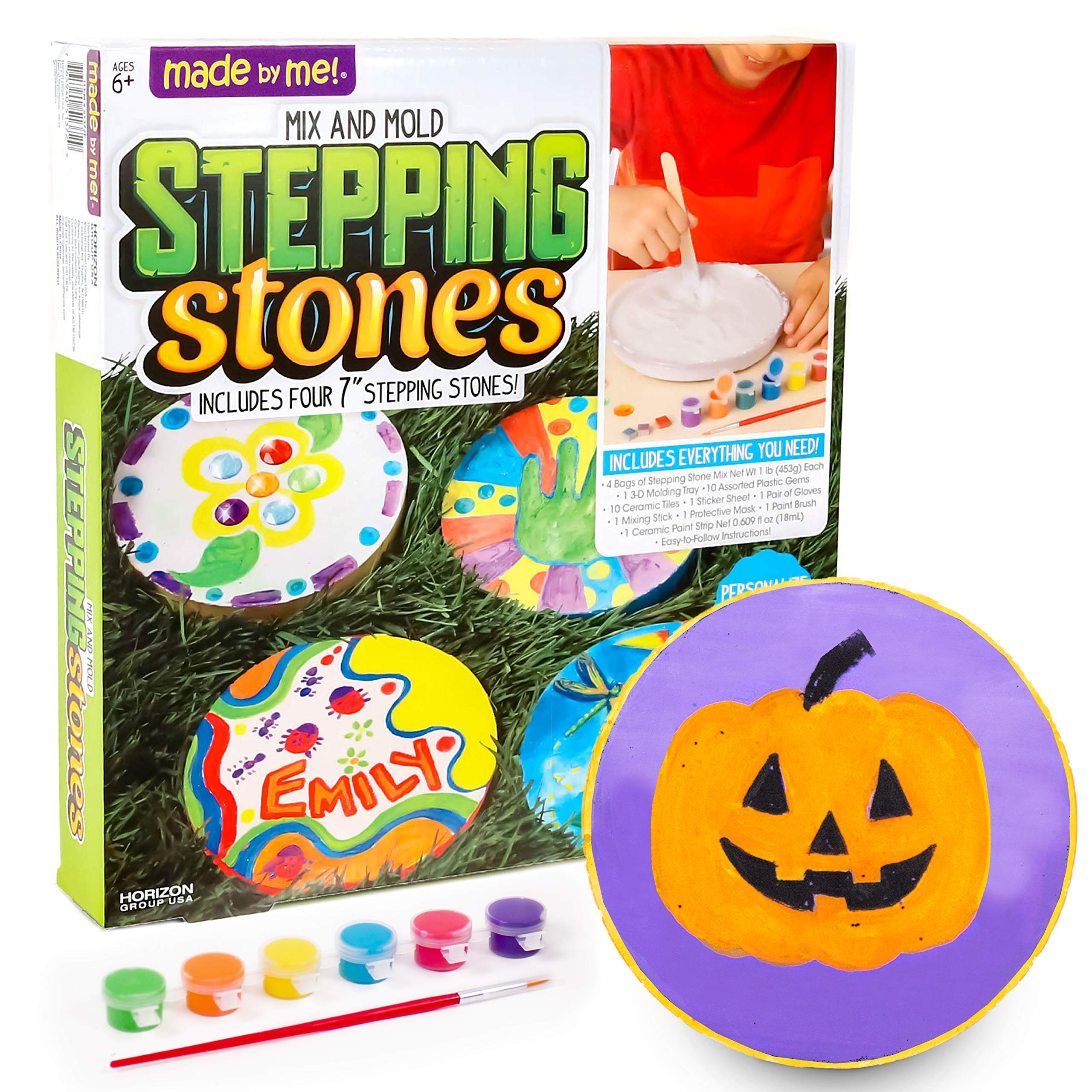 Made By Me Mix & Mold Your Own & Make 4 DIY Personalized Stepping Stones, Great Spring & Summer Weekend Activity, Perfect Keepsake, Birthday Party Idea for Kids Ages 5, 6, 7, 8, 9, Multicolor