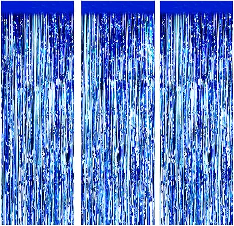 Amazon Co Jp Anteer 3 3フィート X 6 6フィート メタリックティンセル ホイルフリンジカーテン 誕生日パーティー 写真ブース 背景 結婚式 イベント装飾 3パック ブルー ホーム キッチン