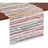 COTTON CRAFT Woven Chindi Table Runner - Recycled Cotton Yarn Tablerunner | 13x72 inches Multicolor Boho Rustic Farmhouse Reversible Tablerunner - Everyday Spring Summer Kitchen Dining Table Runner