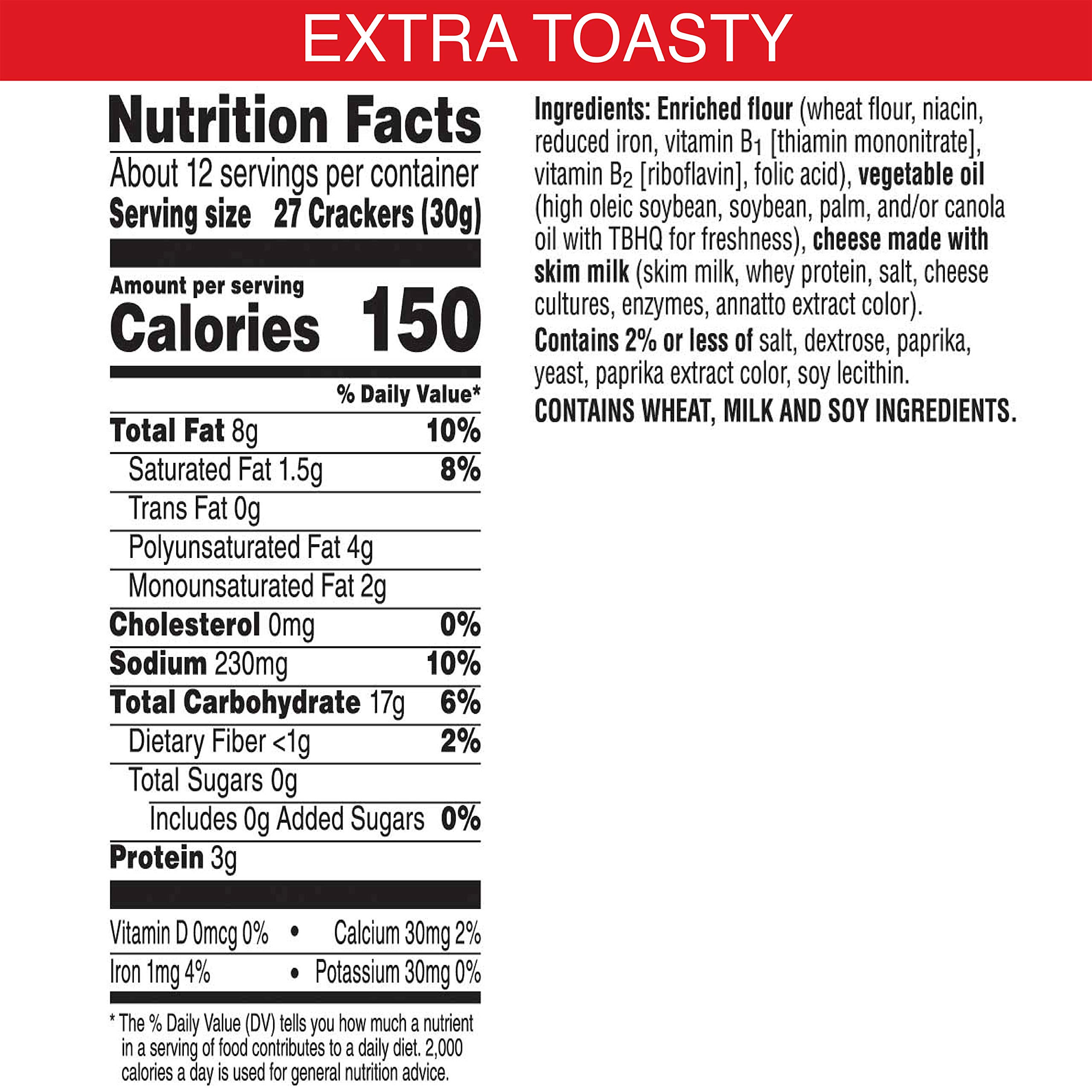 CheezIt Extra Toasty Cheese Crackers School Lunch Food, Baked Snack