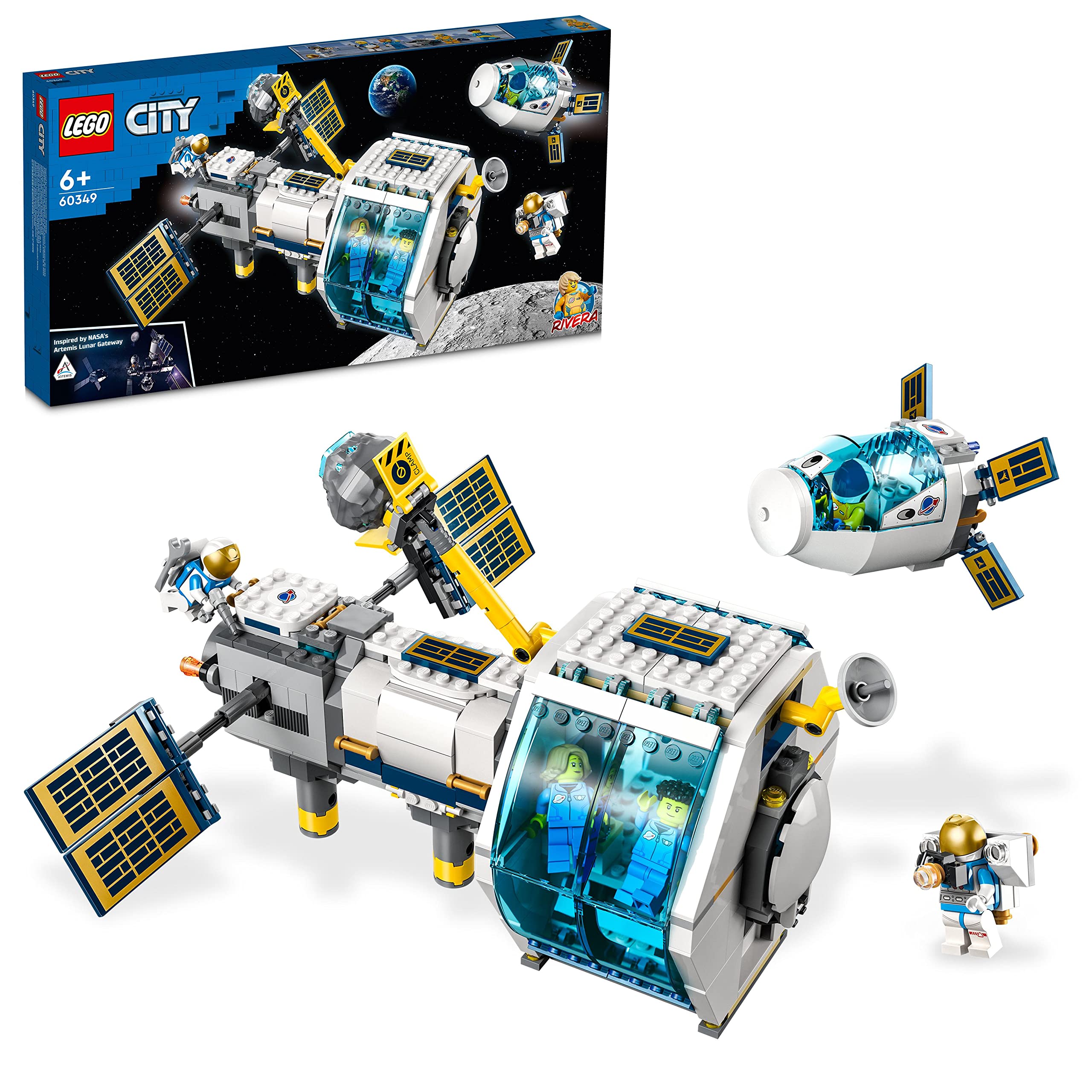 LEGO 60349 City Lunar Space Station, NASA Inspired Building Toy, Model Set With Docking Capsule, Labs And 5 Astronaut Minifigures