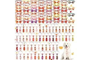 Eccliy 120 Pcs Thanksgiving Dog Bow Tie Bulk Fall Dog Grooming Bows Thanksgiving Adjustable Pumpkin Turkey Maple Leaves Pattern Pet Neckties for Small Medium Large Pet Cats