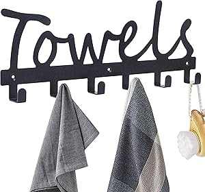 Towel Hooks Bathroom Towel Racks Towel Holder & Organizer Black Sandblasted Wall Mounted 6 Hook Door Hooks Rustproof and Waterproof for Bathroom Organizer Towels Robes Clothing Kitchen Pool