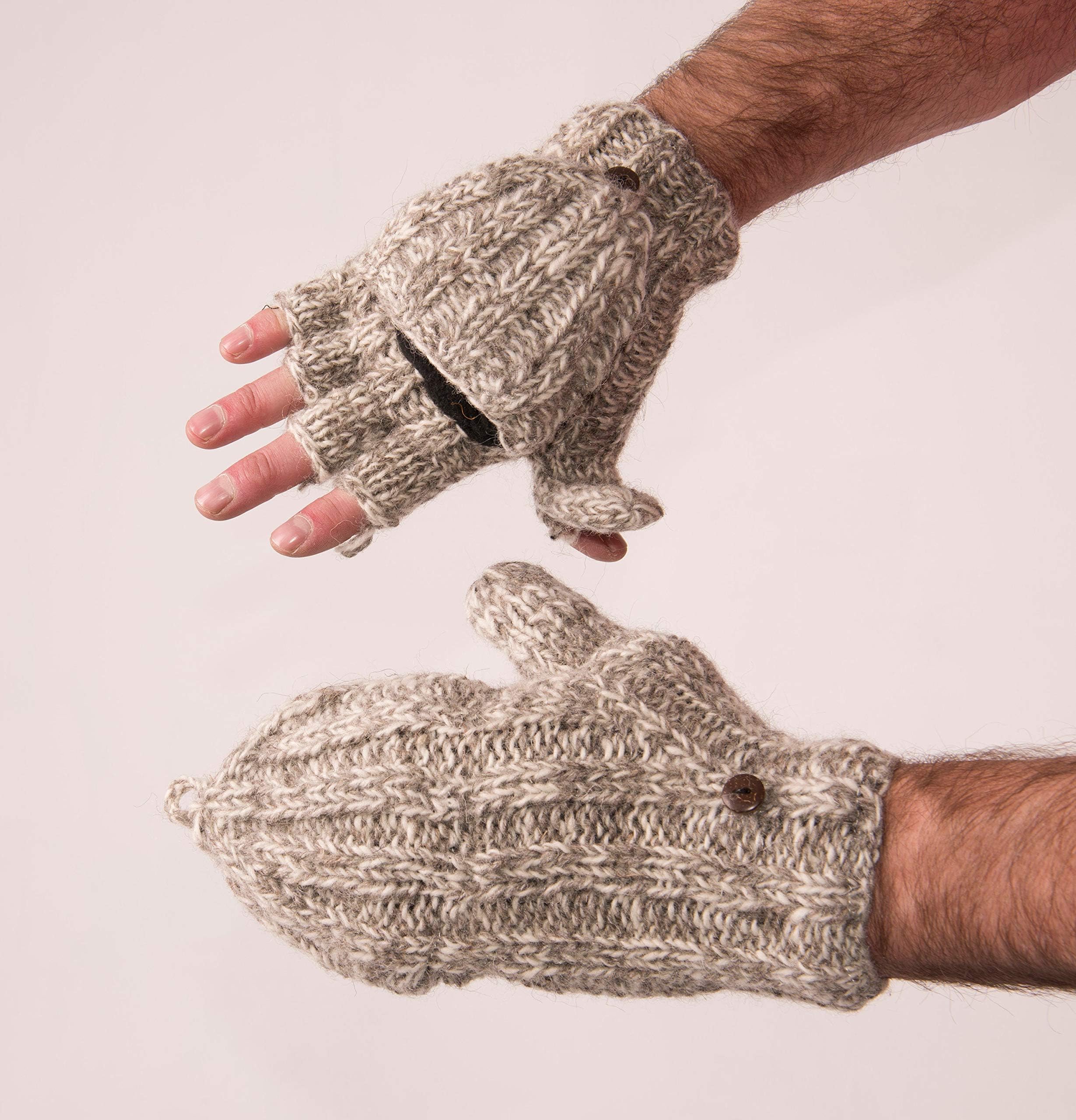 TCG Women’s Hand Knit Wool Glittens - Taupe & Cream