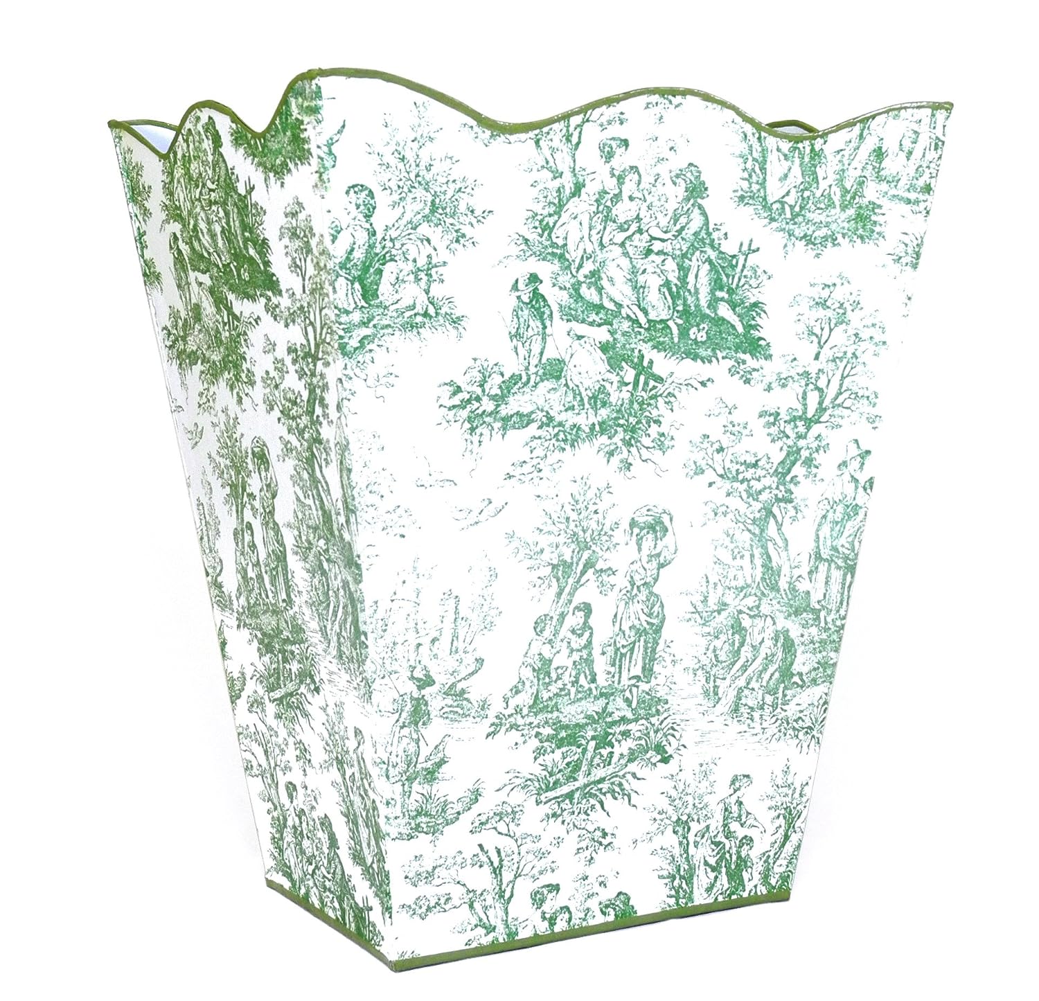 Vintage French Toile Wastebasket, Trashcan, Trash Holder Basket or Bin