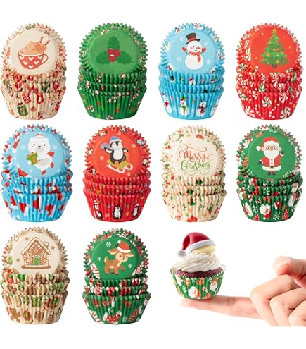 300 Weihnachts-Mini-Cupcake-Förmchen + 300 Topper – 10 Motive Für Festtags-Backwaren
