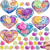 JOYIN 28 PCS Valentines Day Gift Cards with Glitter Mochi Squishy Toys, Cute Sea Animals Mochi to Squeeze, Stress Relief Fidget Toys for Kids Valentine Party Favor Classroom Class Exchange Prizes