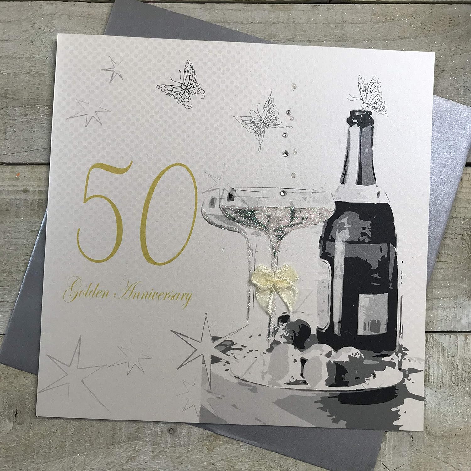 WHITE COTTON CARDS Large Golden Wedding, Handmade 50th Anniversary Card, White, XLBD50, 22cm x 22cm