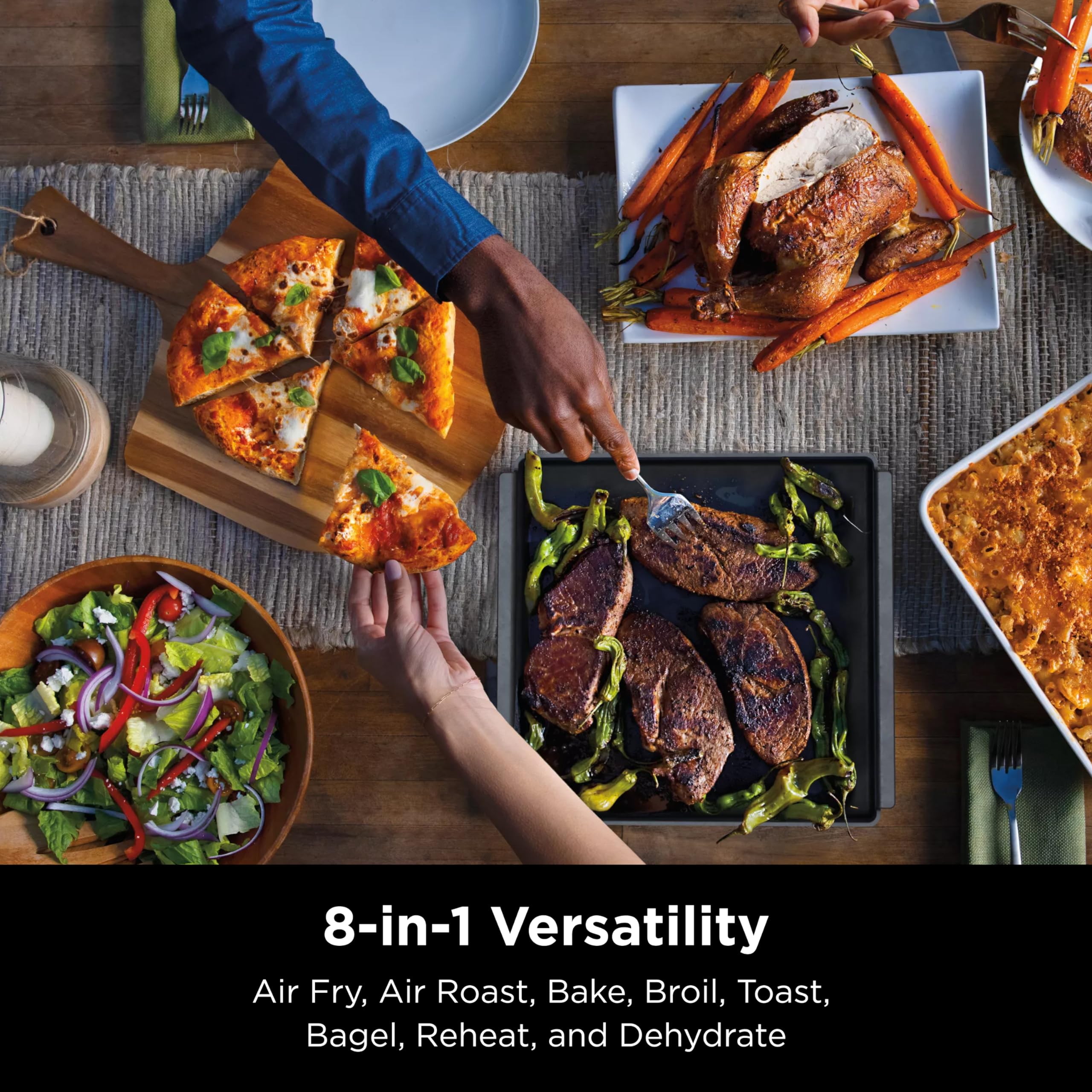 Horno 8 en 1 para encimera Ninja SP201 Digital Air Fry Pro con altura extendida, capacidad XL, capacidad abatible hacia arriba y hacia afuera para espacio de almacenamiento, con canasta para freír, rejilla de alambre y bandeja para migas, plateado