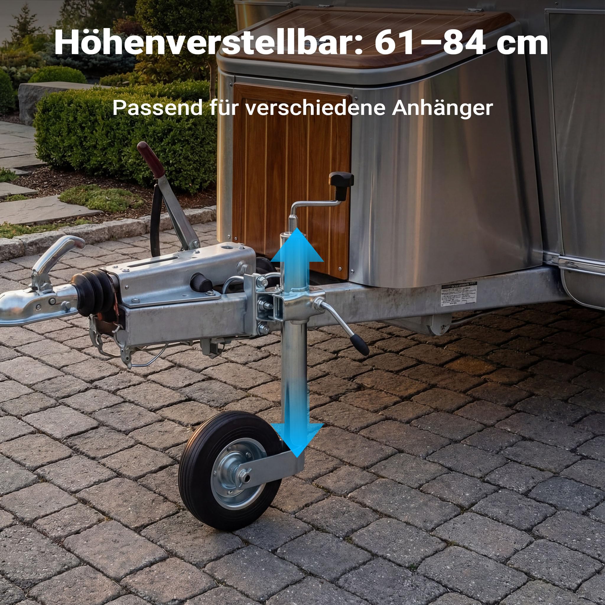 Wiltec Stützrad für Anhänger bis 362 kg ø48 mm, Bugrad inkl. Klemmhalter & Schellen, Abstellstütze mit pannensicheren Reifen 4