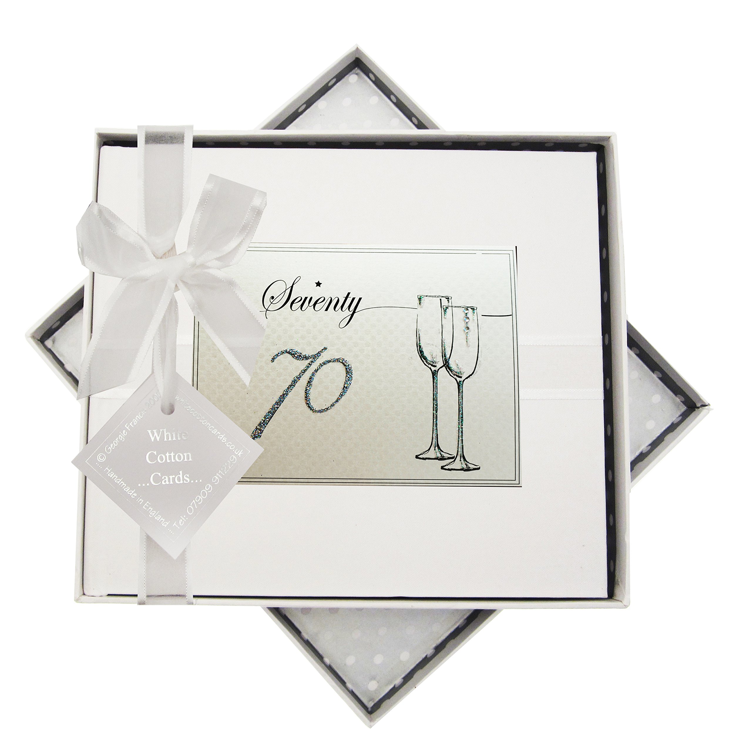 White Cotton Cards Birthday Age 70 Flutes Guest Book, Fabric, 19.5 x 21.5 x 1.5 cm
